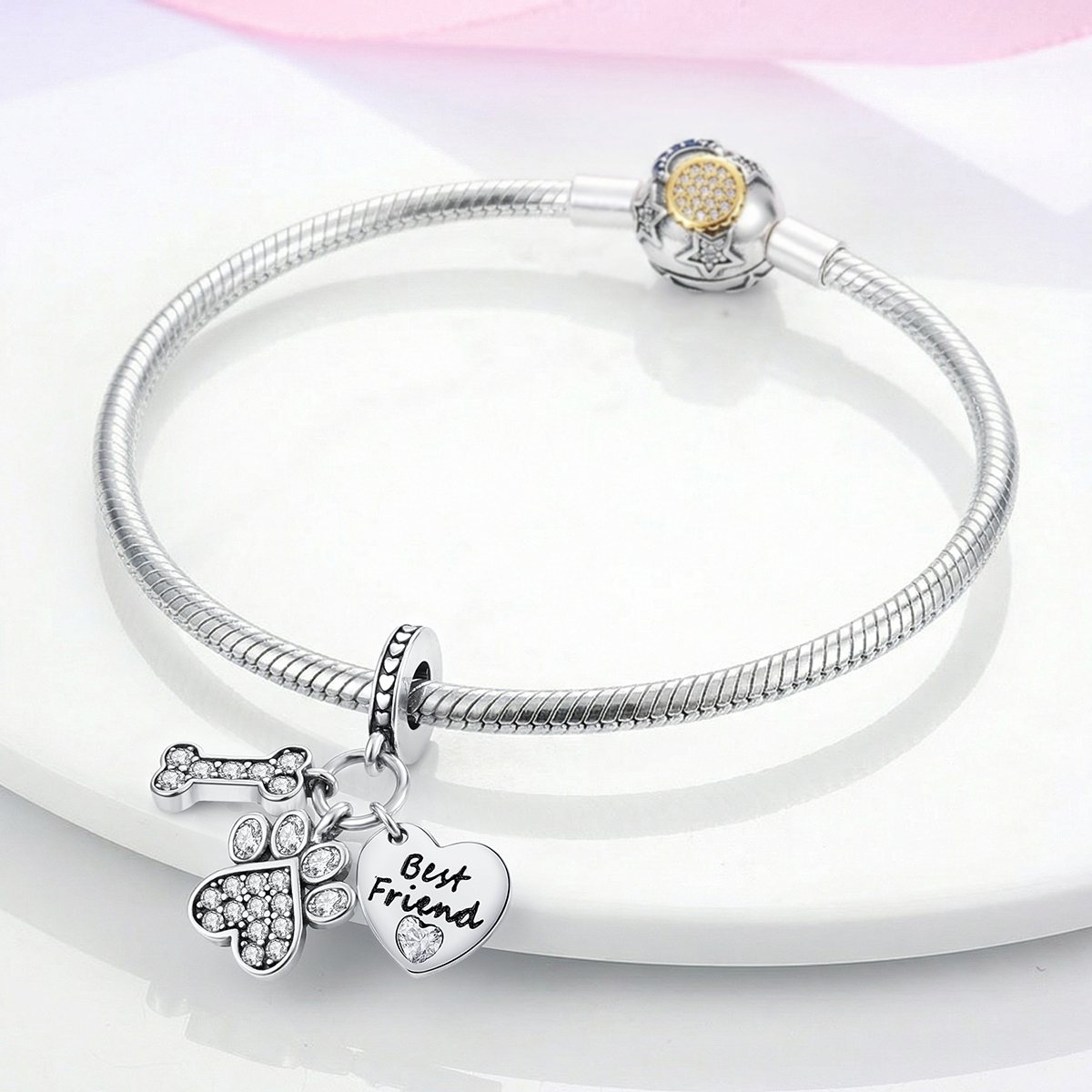 Best Friend mancs és csont charm – ezüstözött