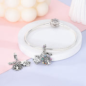 Életfa, otthon és Forever Family charm – ezüstözött