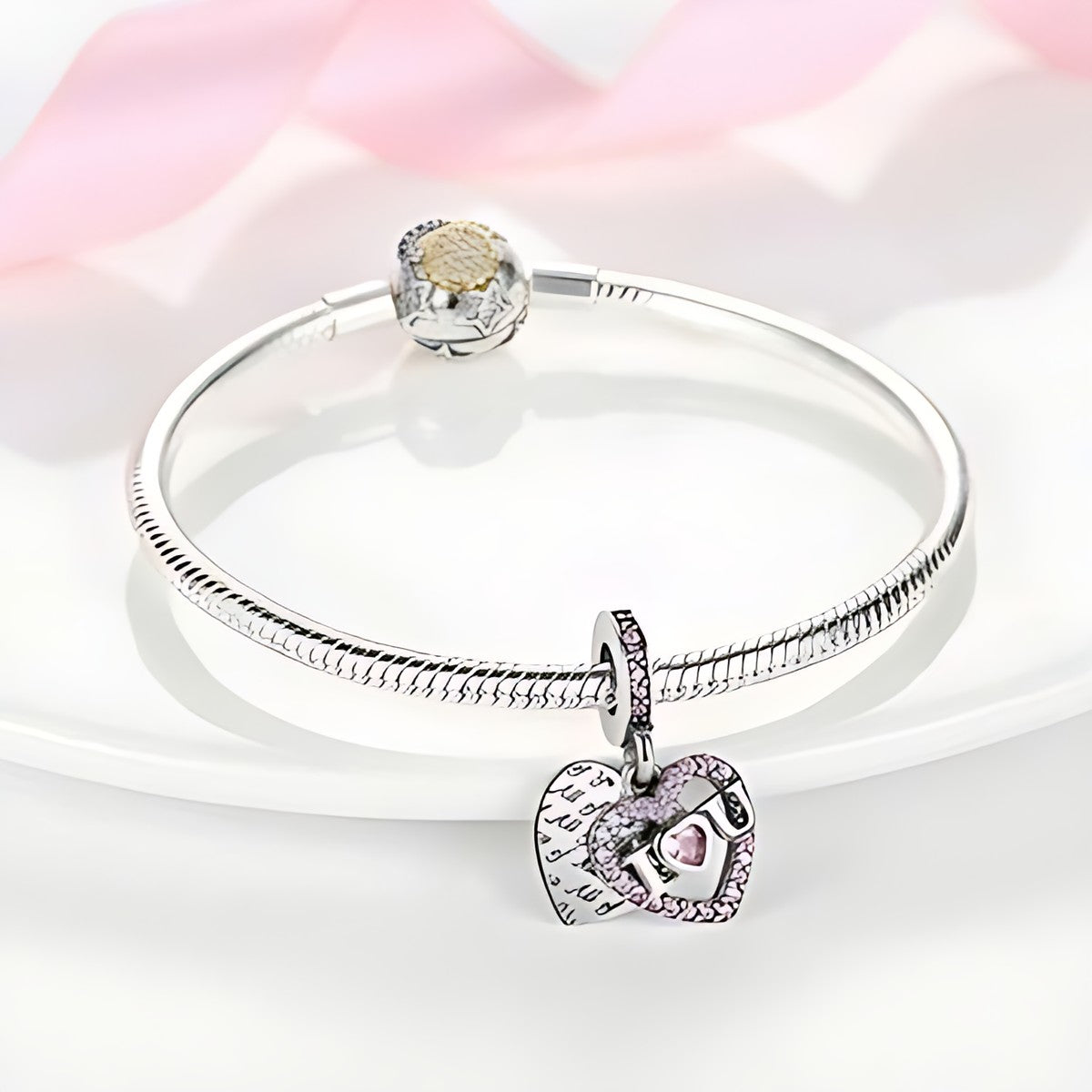 I LOVE YOU pavé szív charm – ezüstözött