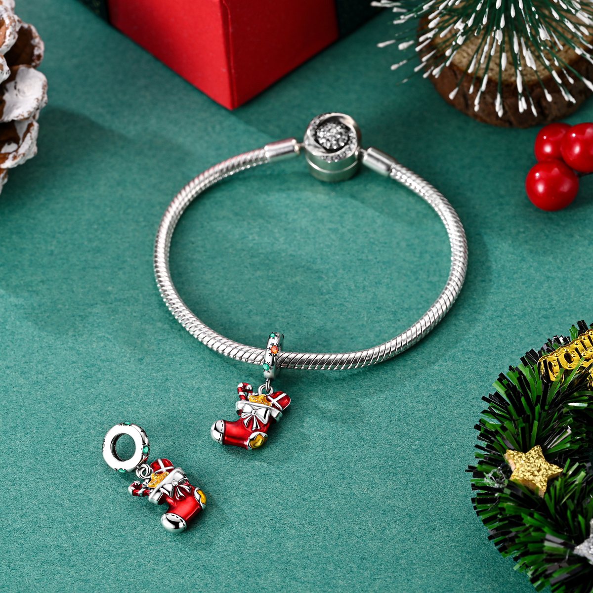 Karácsonyi csizma charm – ezüstözött