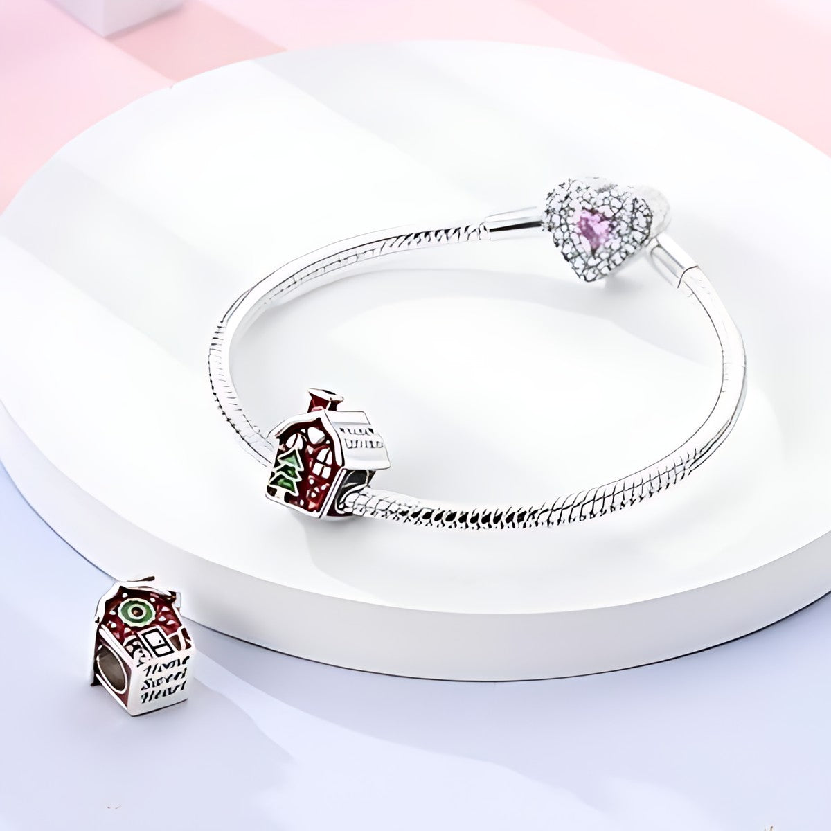 Merry Christmas házikó charm – ezüstözött