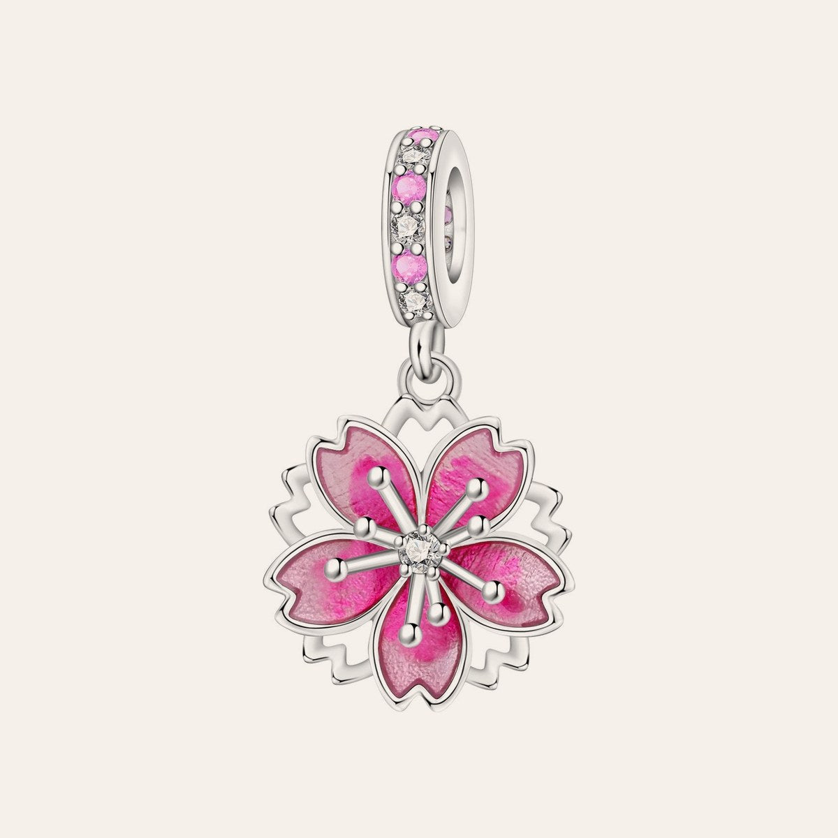 Forgó cseresznyevirág charm – ezüstözött