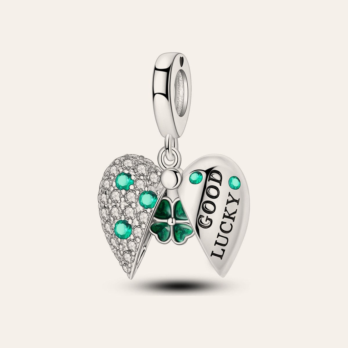 GOOD LUCK szárnyas szív charm – ezüstözött