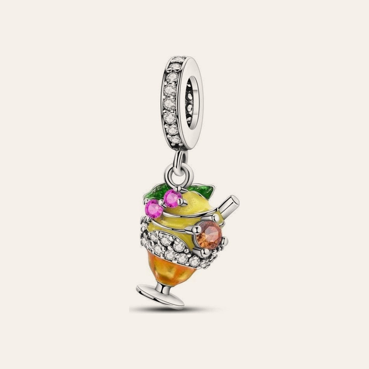 Gyümölcsös fagyikehely charm – ezüstözött