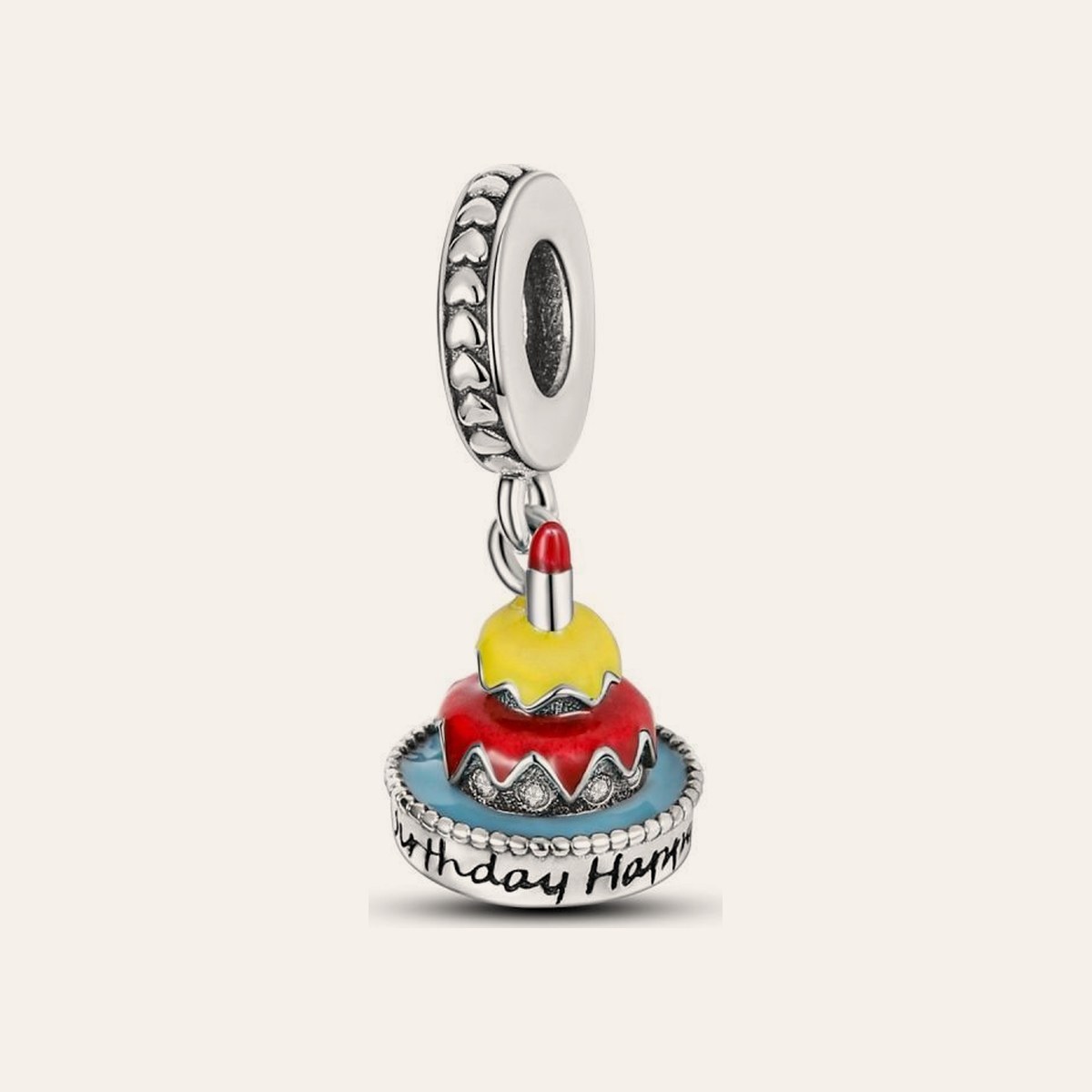 Happy Birthday torta charm – ezüstözött