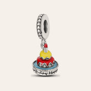 Happy Birthday torta charm – ezüstözött