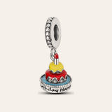 Happy Birthday torta charm – ezüstözött