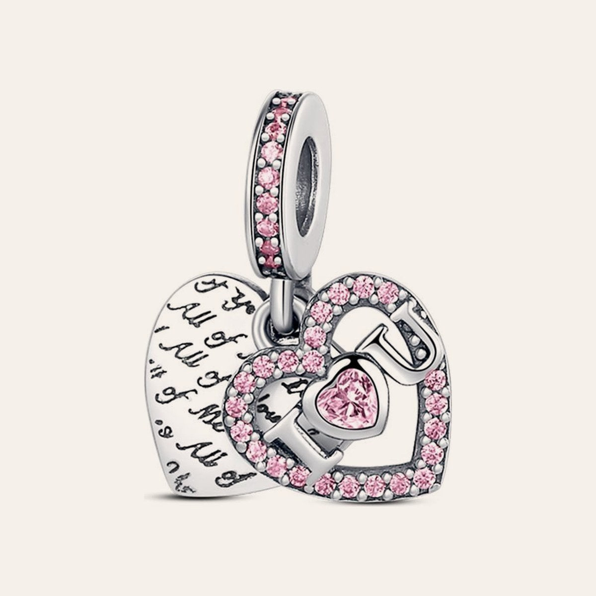 I LOVE YOU pavé szív charm – ezüstözött