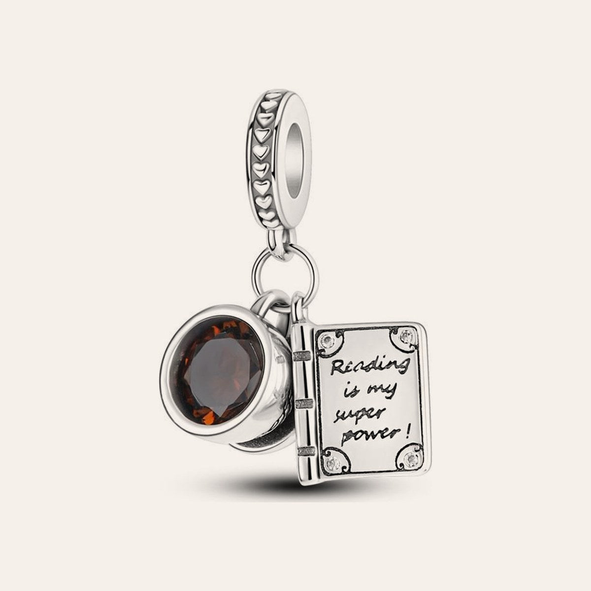 Könyv és kávé charm – ezüstözött