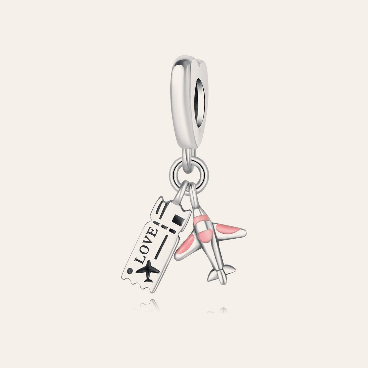 LOVE repülőjegy charm – ezüstözött