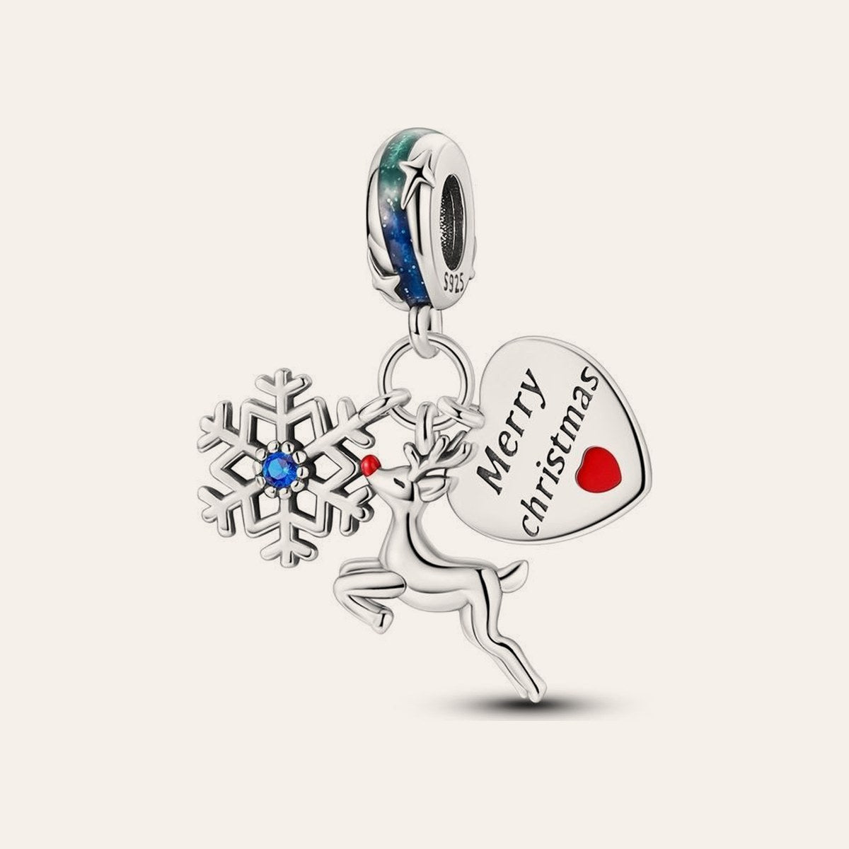Merry Christmas rénszarvas charm – ezüstözött