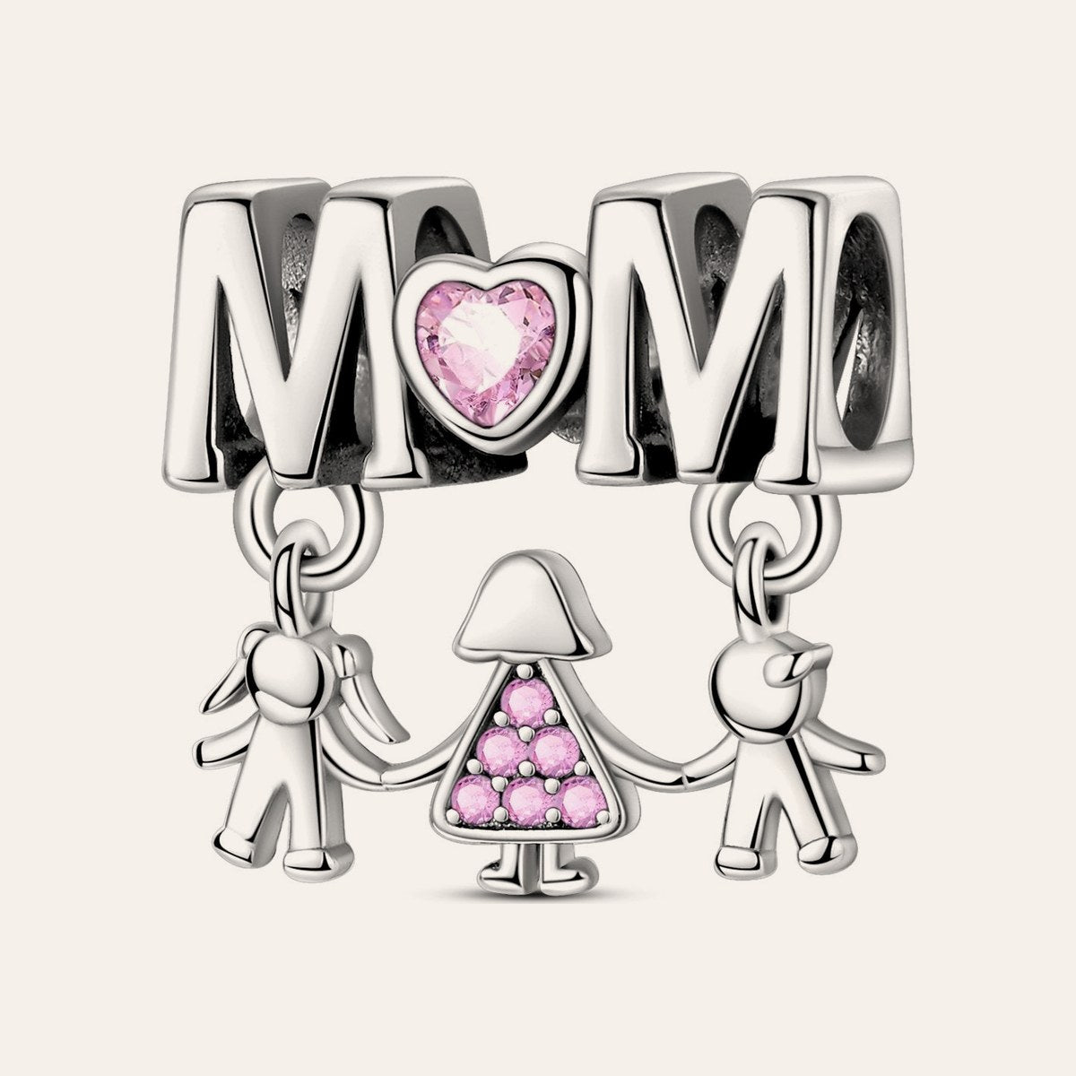 MOM kézen fogva család charm – ezüstözött