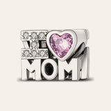 MOM rózsaszín szív charm – ezüstözött