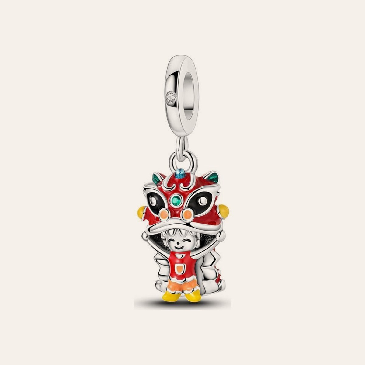 Oroszlántánc charm – ezüstözött