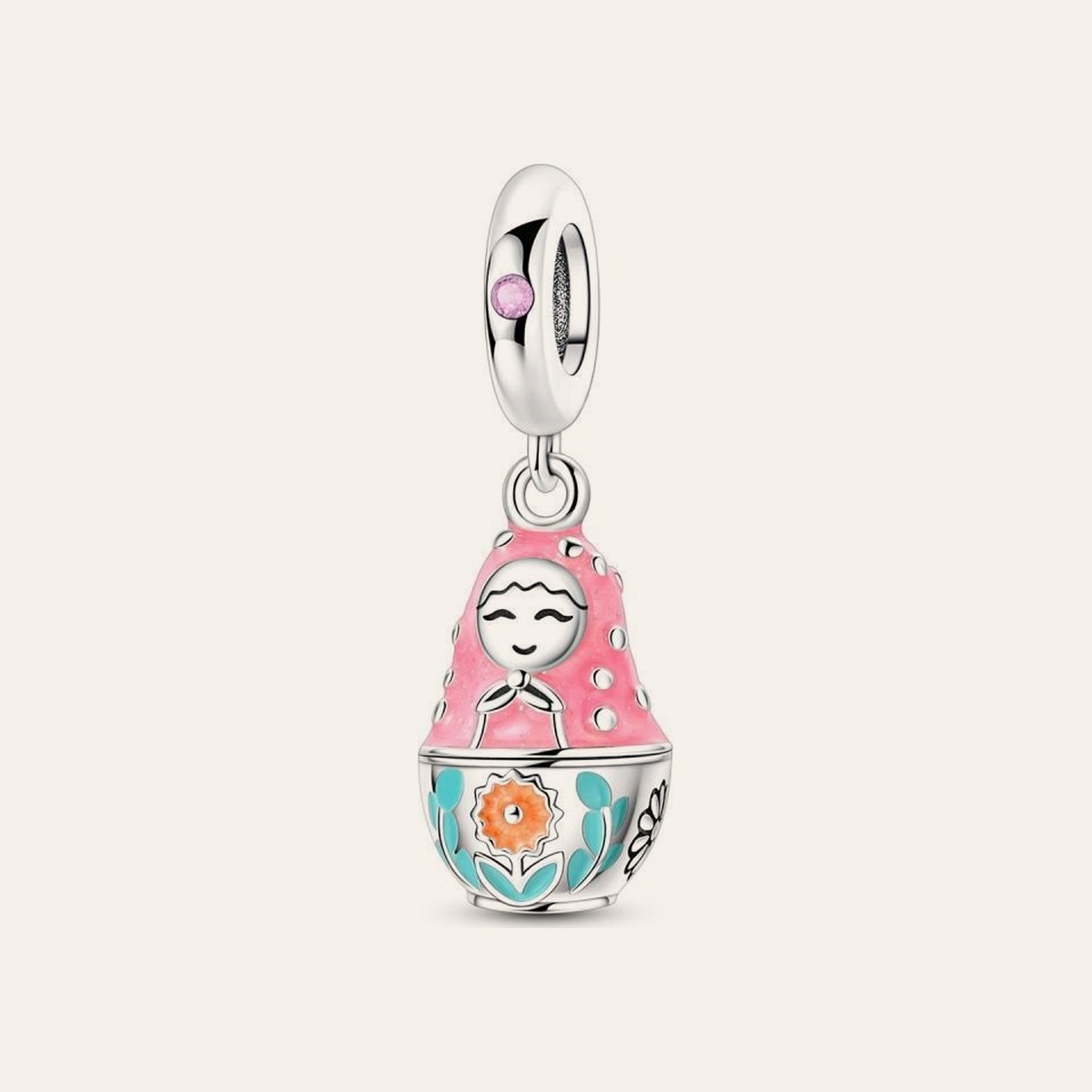 Pasztell matrjoska charm – ezüstözött