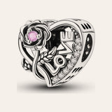 Rózsás LOVE szív charm – ezüstözött