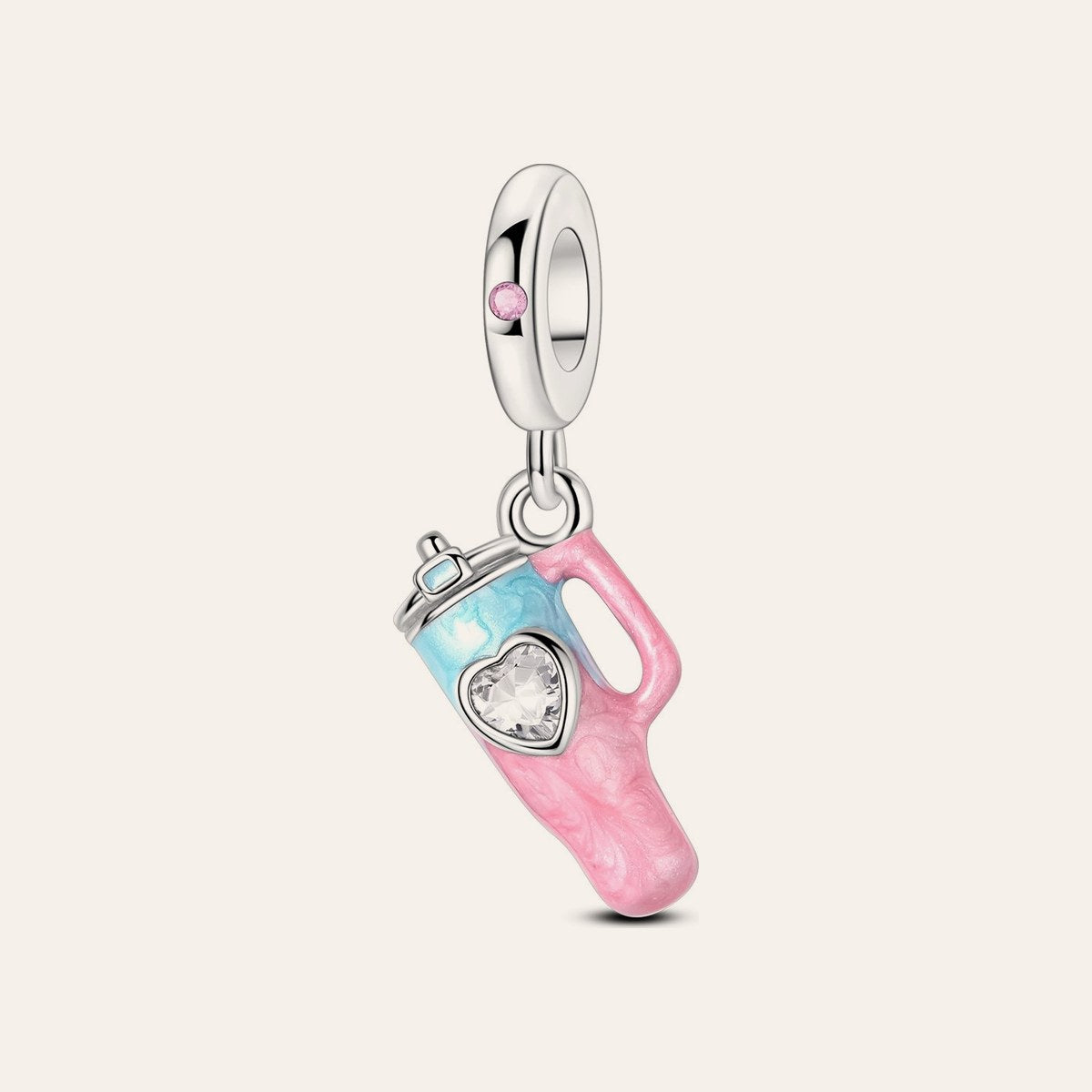 Rózsaszín kulacs charm – ezüstözött