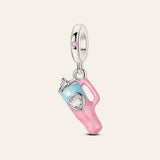 Rózsaszín kulacs charm – ezüstözött