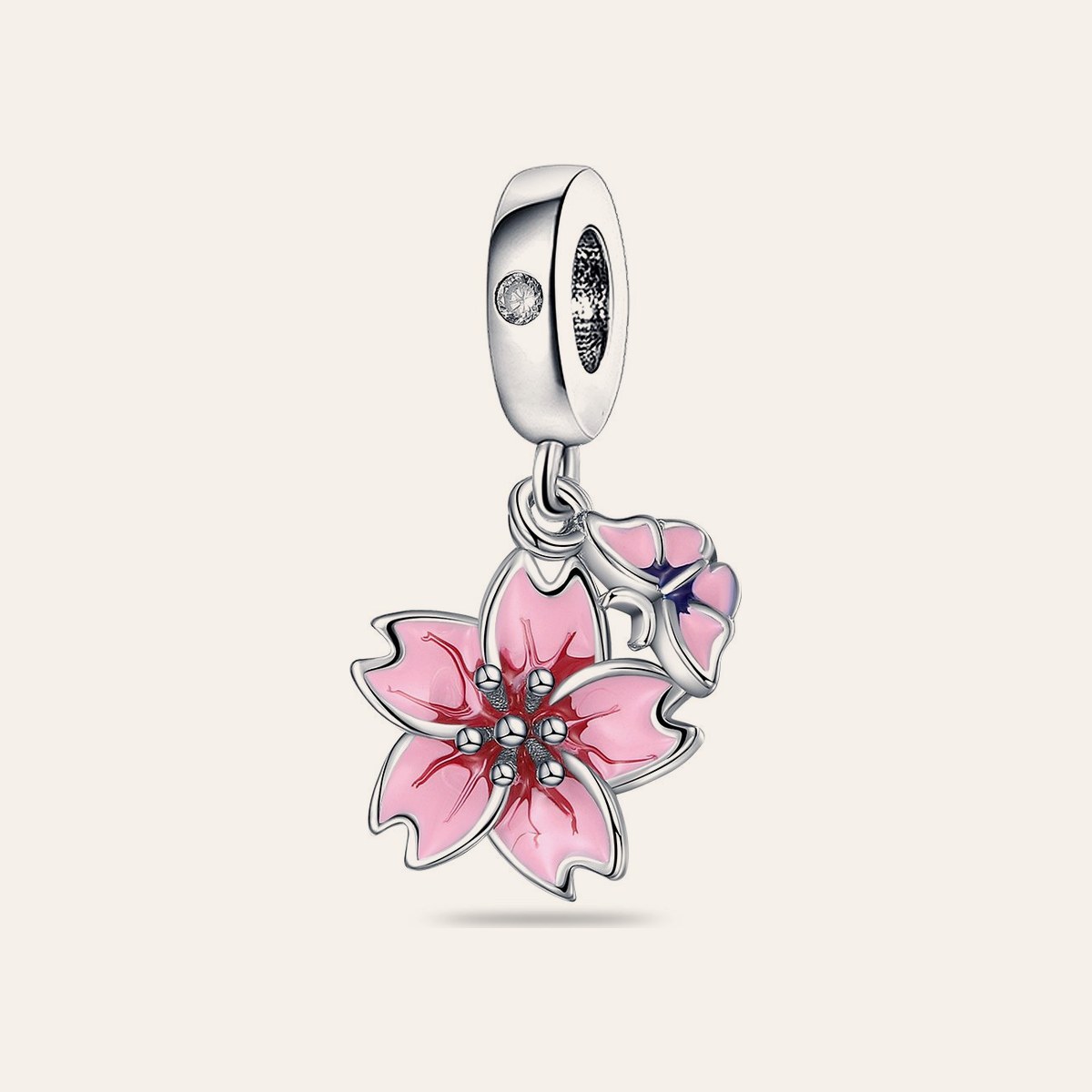 Rózsaszín liliom charm – ezüstözött