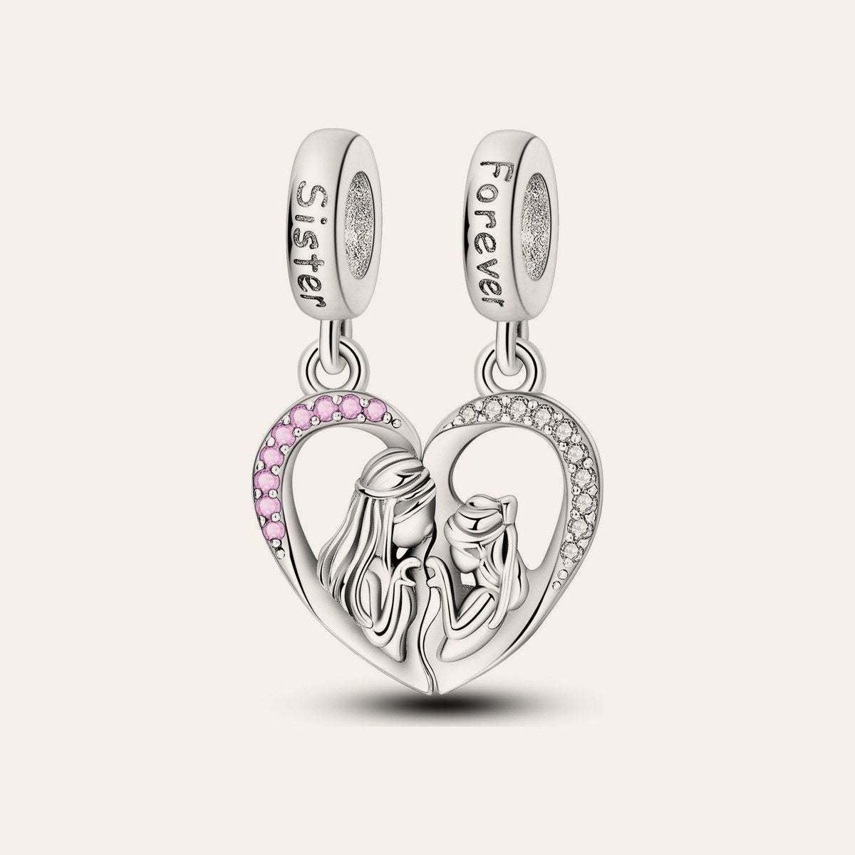 Sister Forever osztható szív charm – ezüstözött