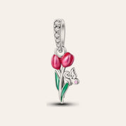 Tulipán és pillangó charm – ezüstözött