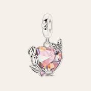 Tulipános szív charm – ezüstözött