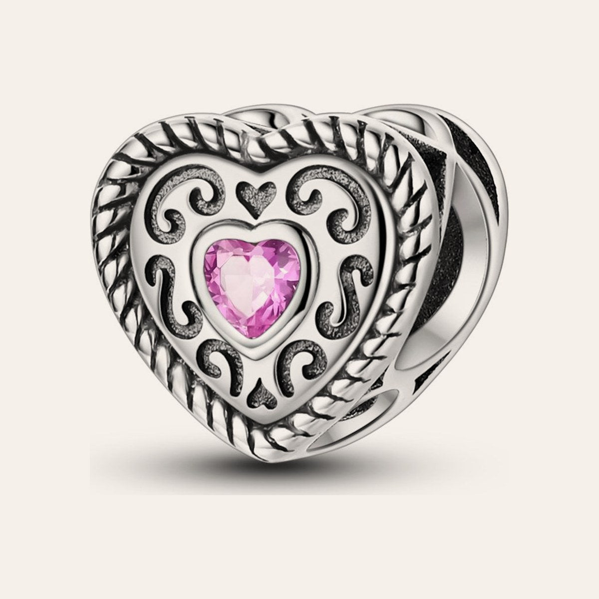 Vintage szív charm – ezüstözött