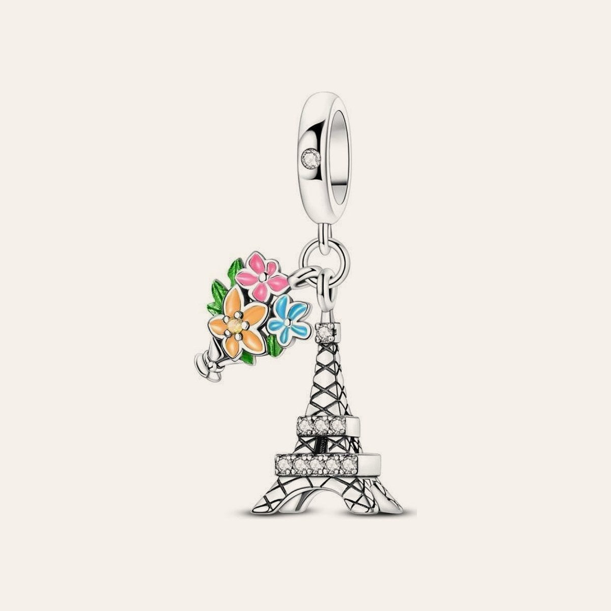 Virágos Eiffel-torony charm – ezüstözött