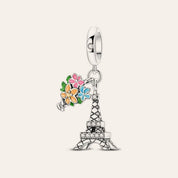 Virágos Eiffel-torony charm – ezüstözött