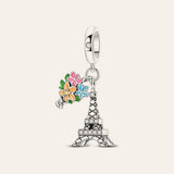 Virágos Eiffel-torony charm – ezüstözött