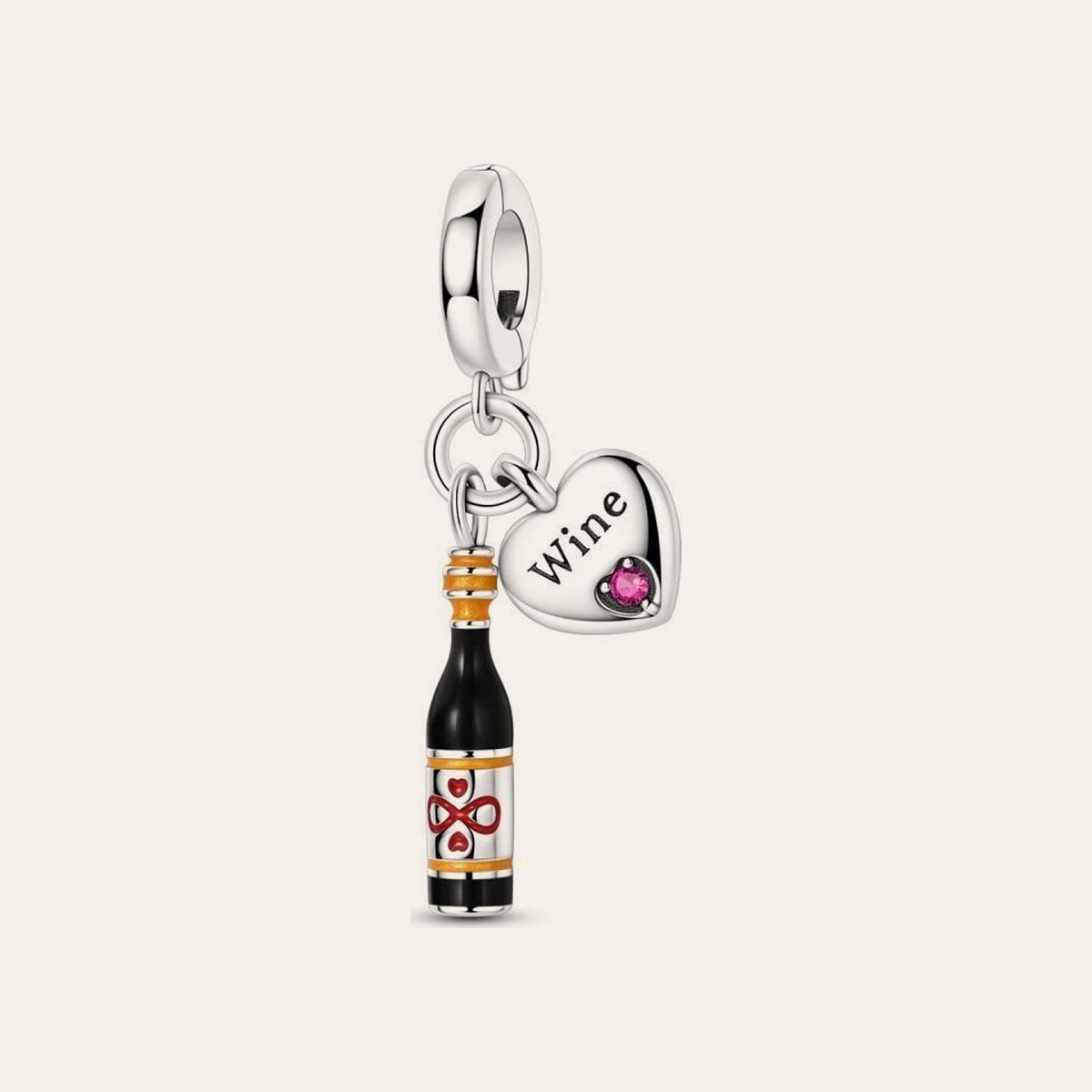 Vörösboros palack charm – ezüstözött