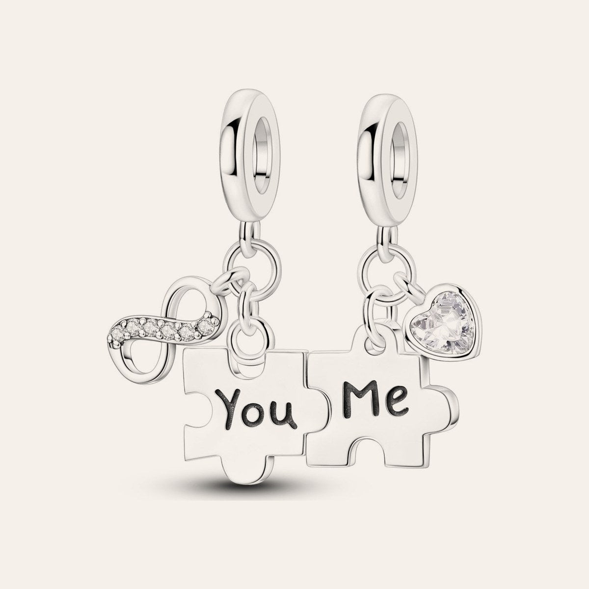 You & Me puzzle charm – ezüstözött