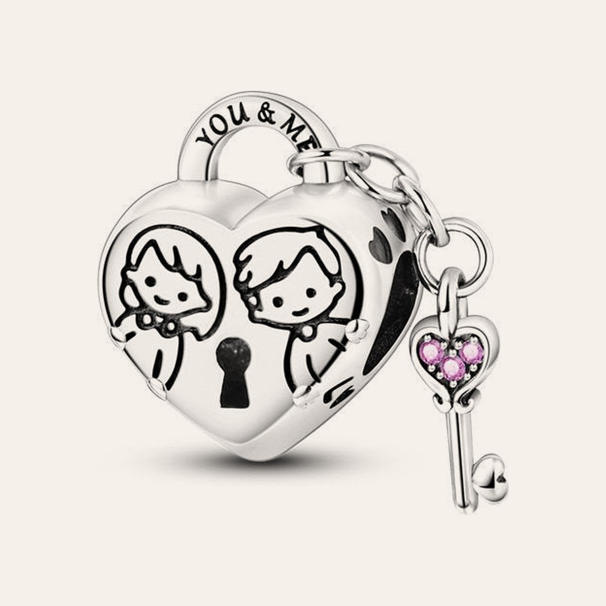 You & Me szívlakat és kulcs charm – ezüstözött