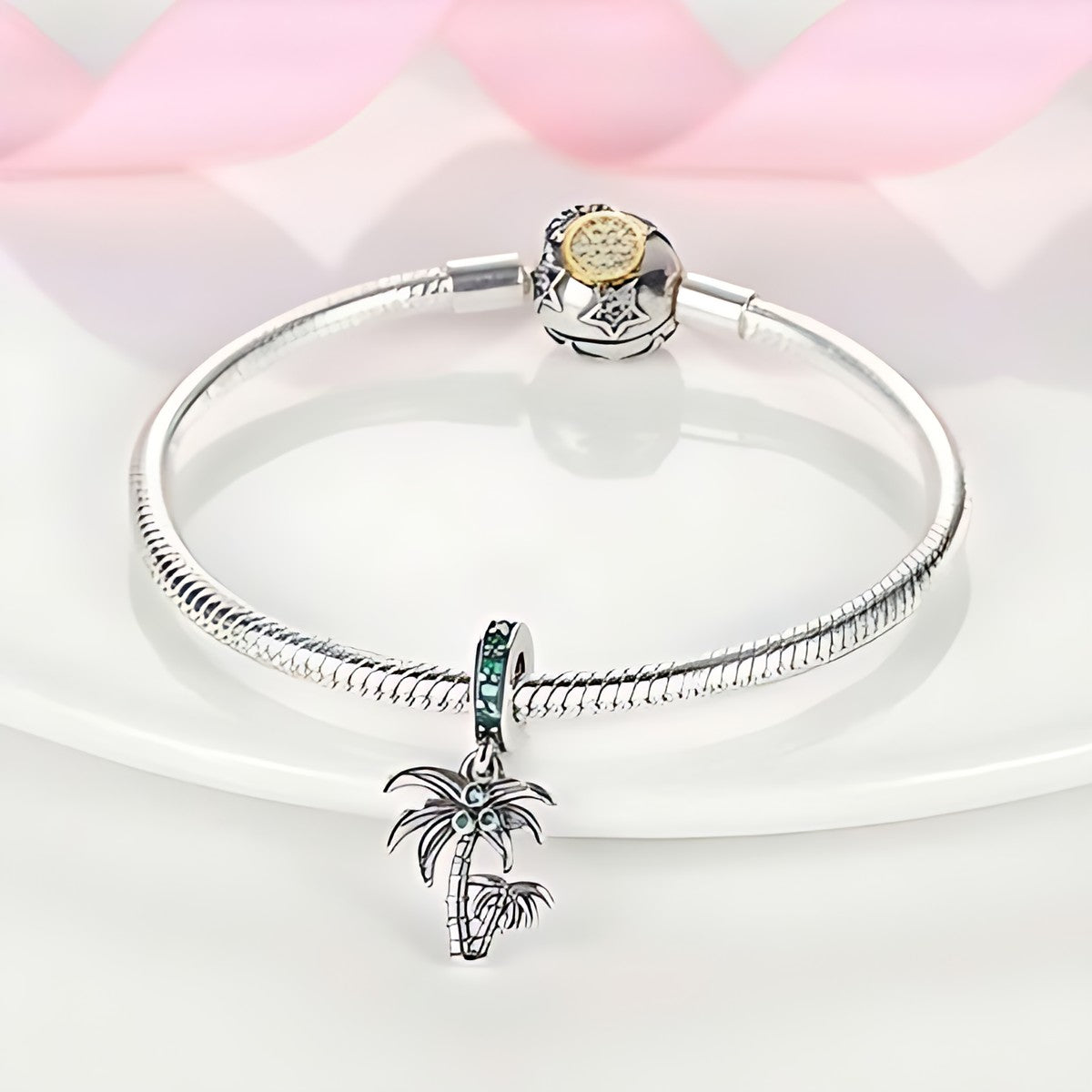 Nyári pálmafák charm – ezüstözött