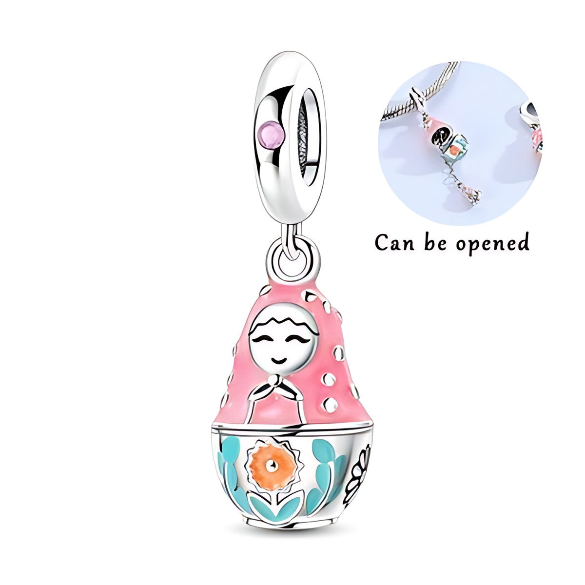 Pasztell matrjoska charm – ezüstözött