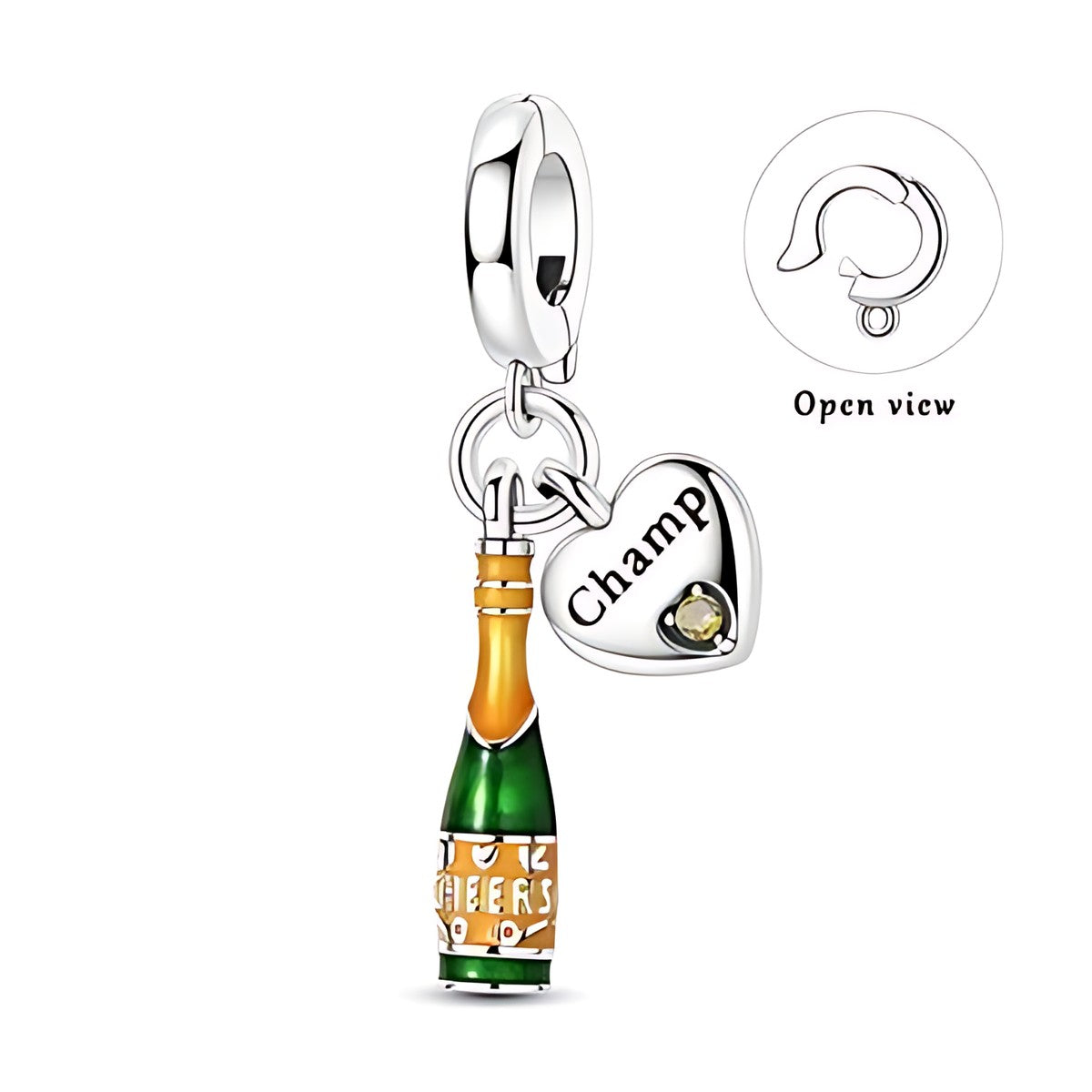 Pezsgősüveg charm – ezüstözött