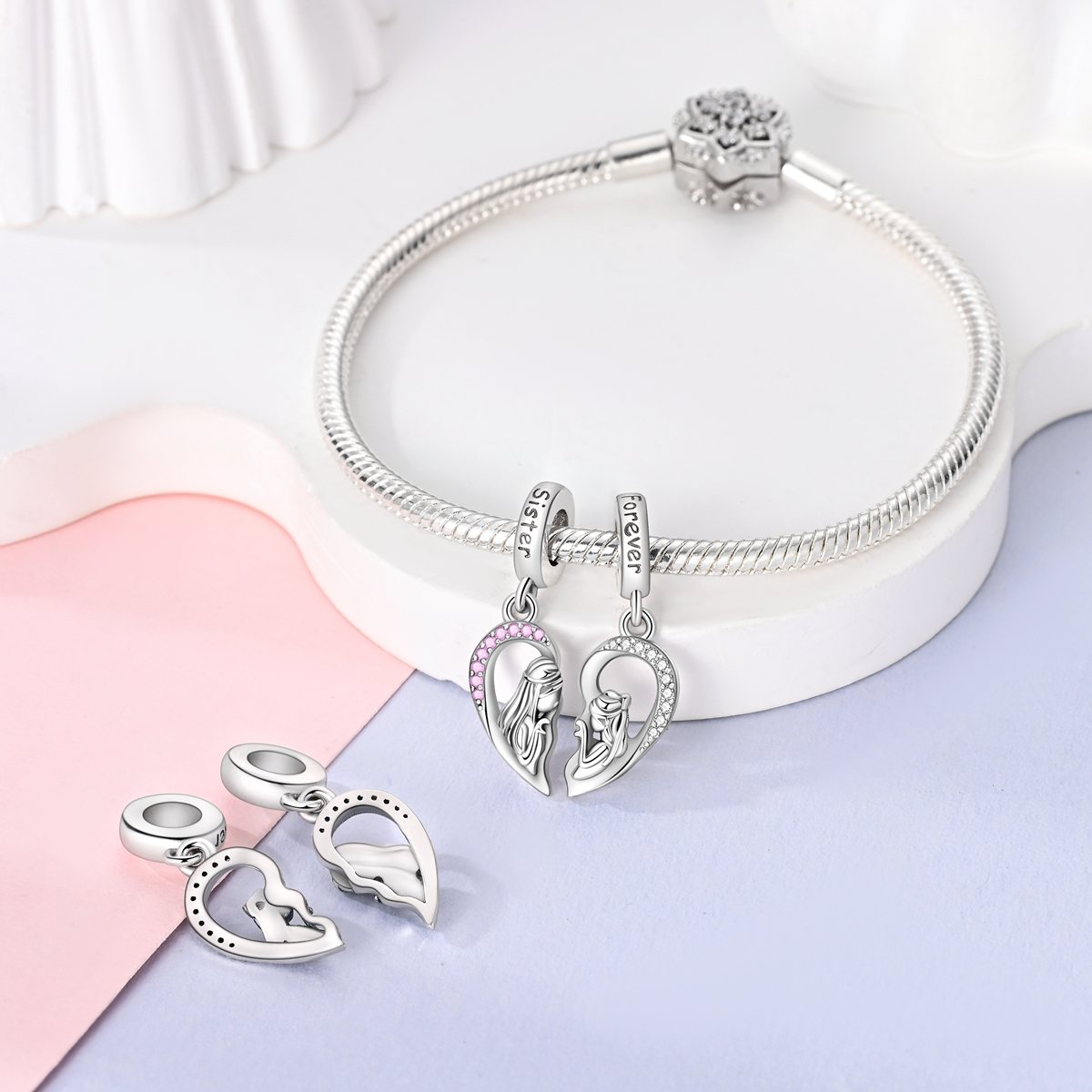 Sister Forever osztható szív charm – ezüstözött