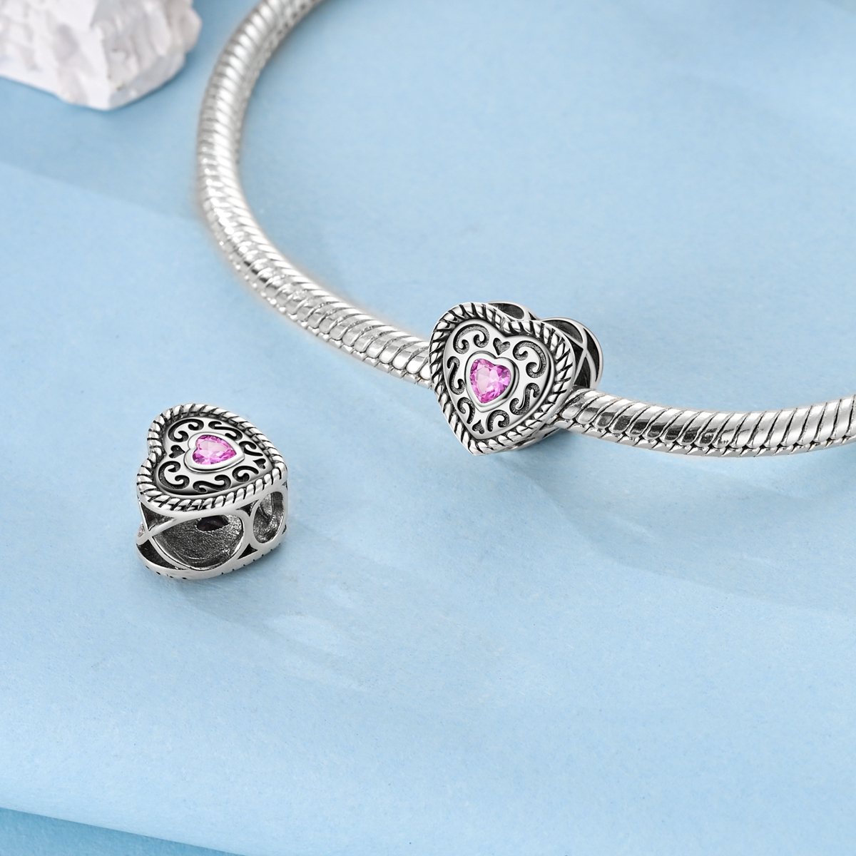 Vintage szív charm – ezüstözött