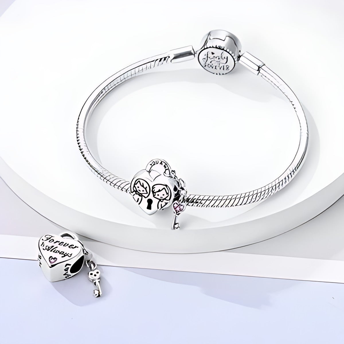 You & Me szívlakat és kulcs charm – ezüstözött